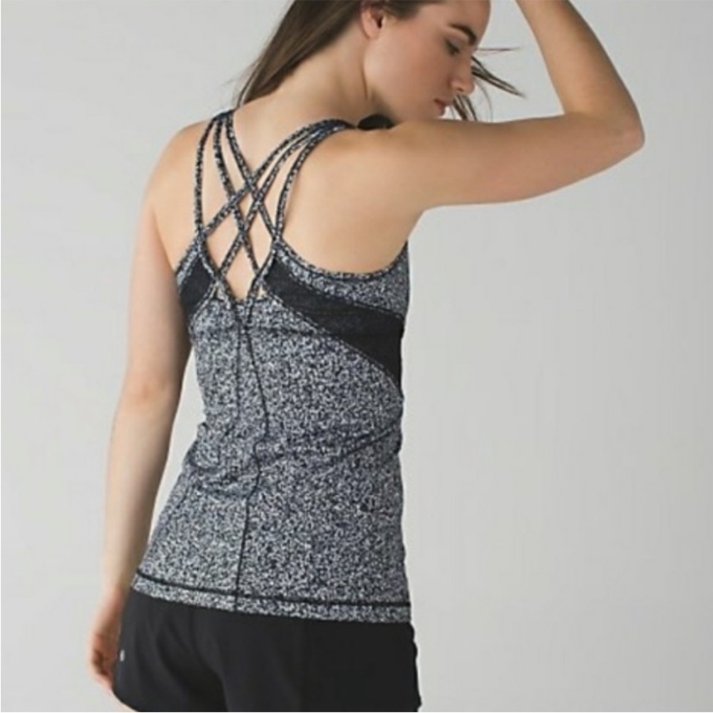 Lululemon Women’s Strap It Like It's Hot Athletic Running Tank Top Black White